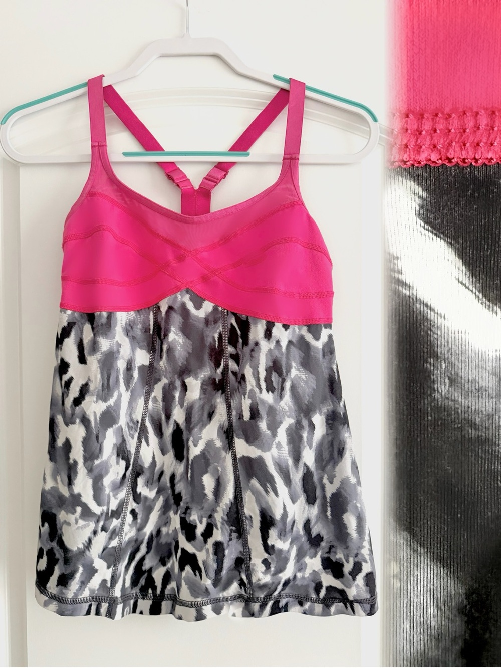 Zella Hot Pink & Gray Animal-Print Tankini Top